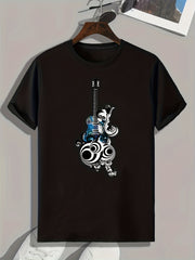 Guitar Print Men's Graphic T-shirt Summer Casual Tee