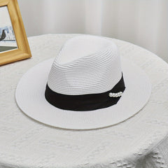 Summer Straw Hat Pearl Top Hat Sunshade Sunscreen Jazz Hat