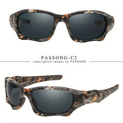 Y2K Wrap Around Sunglasses Camouflage Print Square Frame UV400