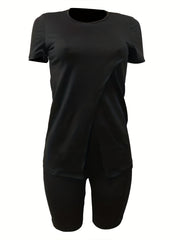 Casual Two Piece Set Short Sleeve T-shirt & Biker Shorts Outfit