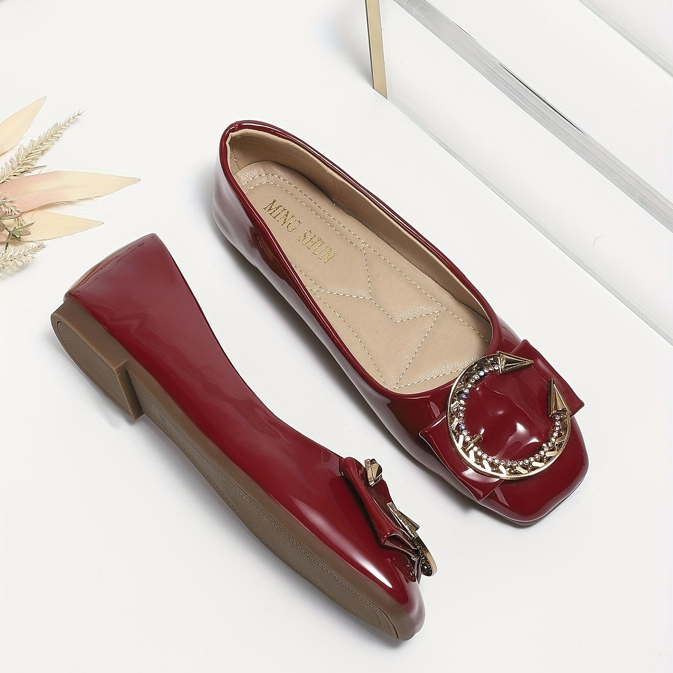 Women's Rhinestone Square Toe Slip On Shoes