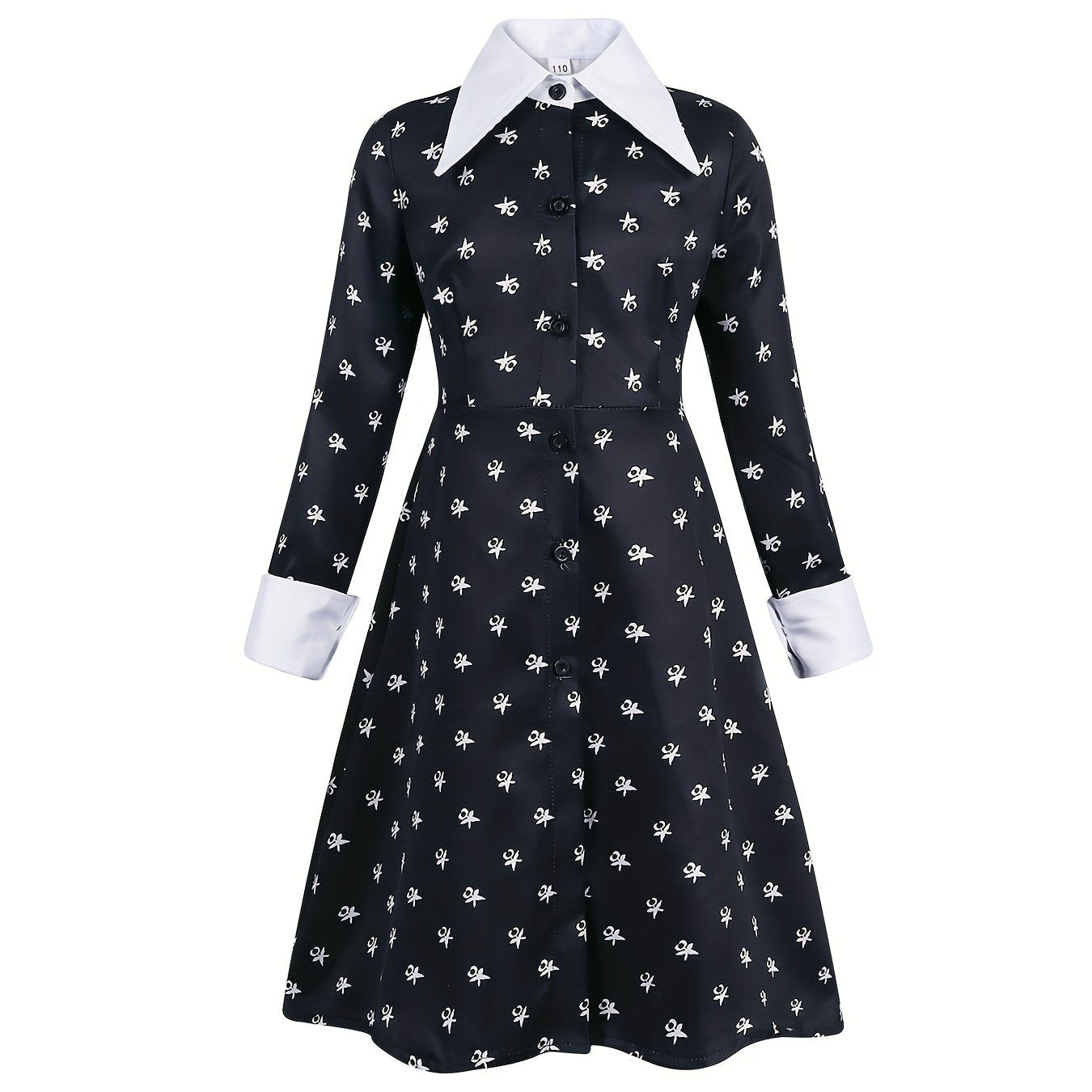 Girls Casual Floral Graphic Print Long Sleeve Button Costume Dress