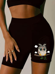 Plus Size Zipper Mouth Print High Rise Biker Shorts