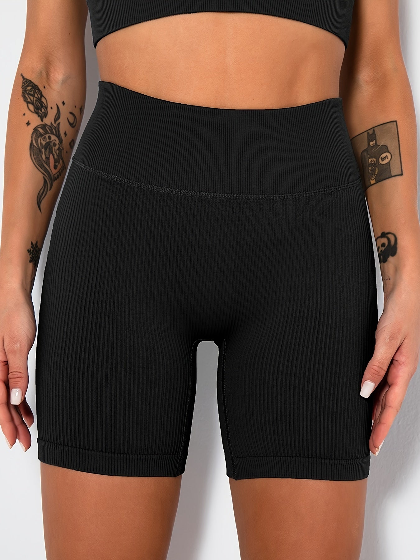 Women's High Waist Workout Biker Shorts with Wide Waistband for Yoga & Sports