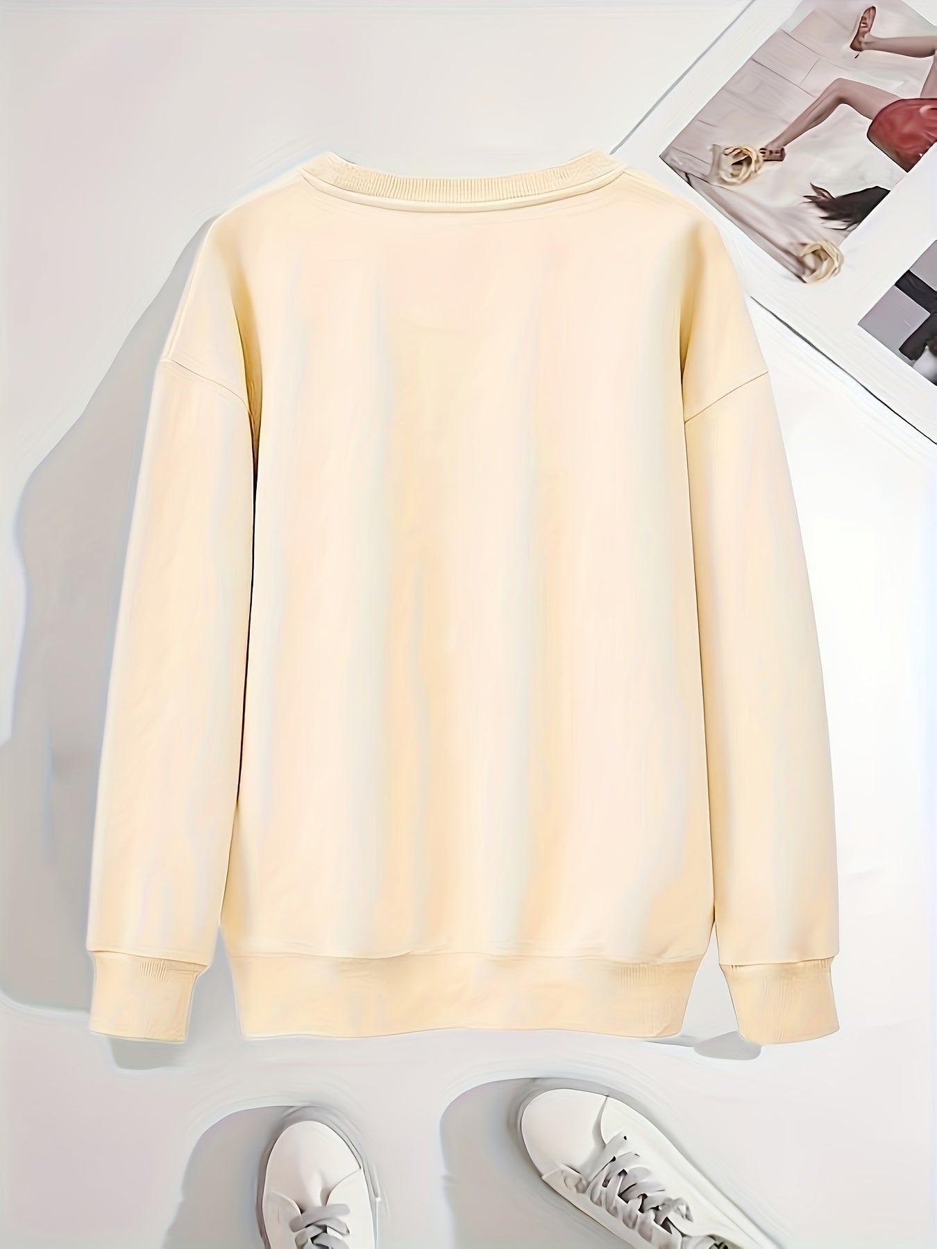 Bear Print Crew Neck Pullover Sweatshirt for Women