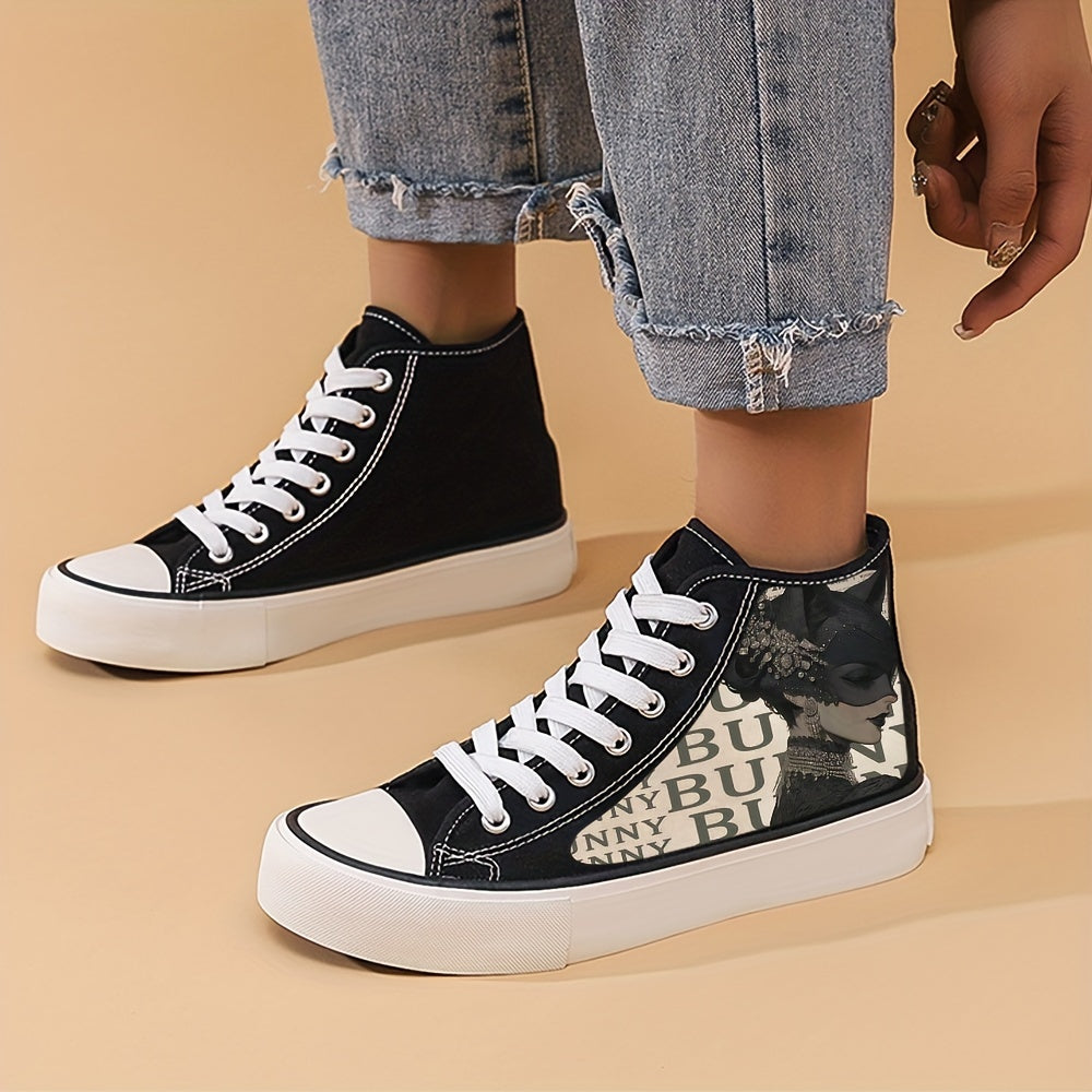Chinese Girl Pattern Lightweight High Top Canvas Sneakers