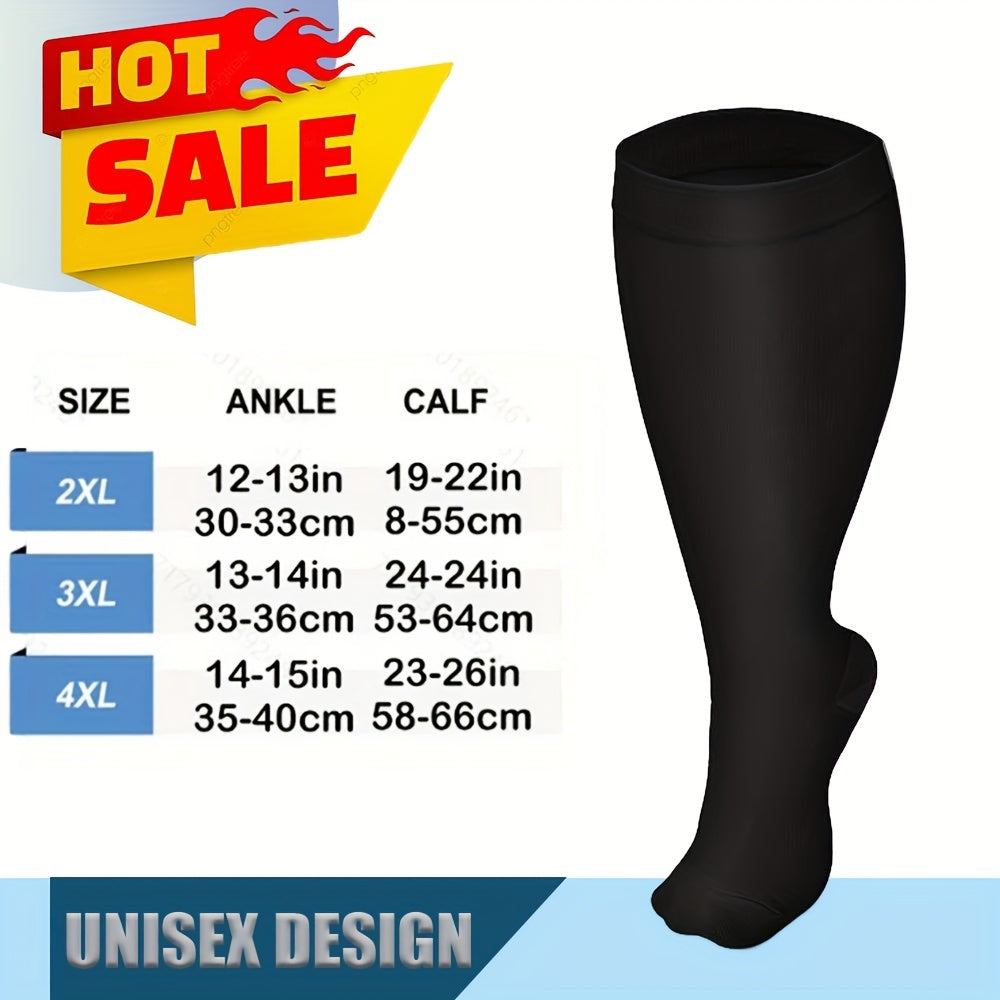 3 Pairs Plus Size Compression Socks 15-20mmHg Wide Calf Knee High Stocking