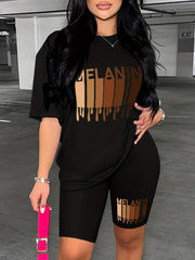 Melanin Print 2pc Set Short Sleeve T shirt & Biker Shorts
