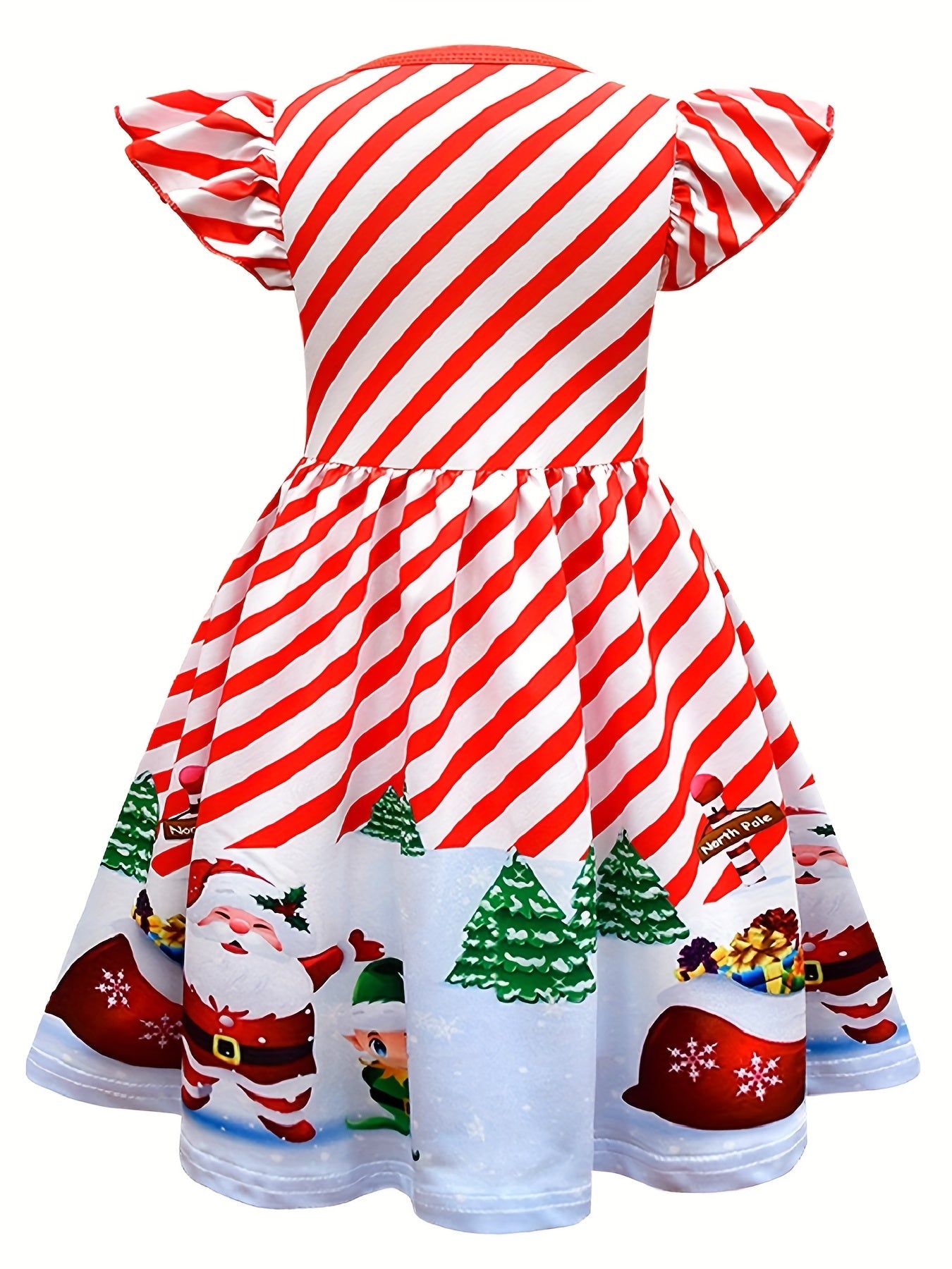 Santa Pattern A line Dress Girl's Christmas Outfit Kids Costume
