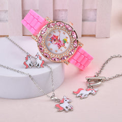 Unicorn Watch Necklace Earrings Set for Girls