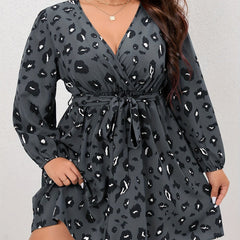 Leopard Print Long Sleeve Mini Dress With Belt