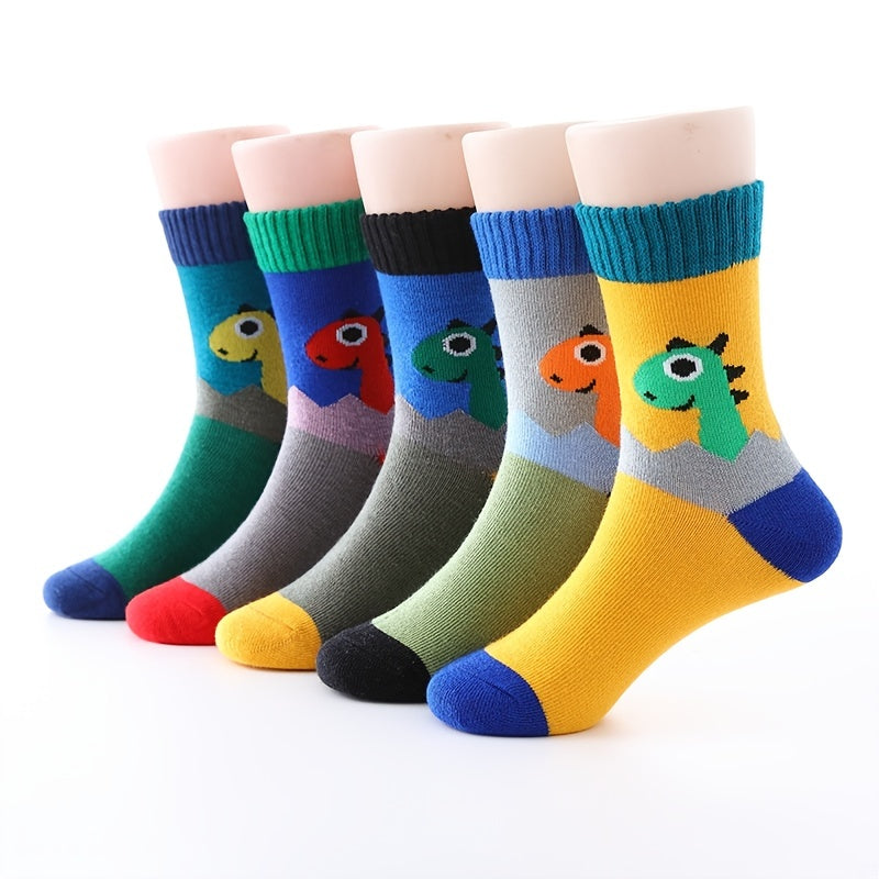 5 Pairs Kids Dinosaur Pattern Cotton Crew Socks
