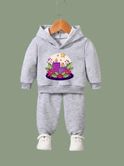 Girls 2pc Cartoon Candles Pattern Hooded Sweatshirt and Sweatpants Set