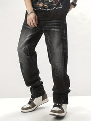 Vintage Ripped Jeans Men's Casual Street Style Distressed Denim Pants