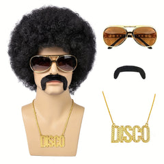 70s Fluffy Short Curly Synthetic Hair Wig Set - Men's Disco Costume