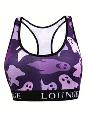 Halloween Sports Bra Ghost Print Stretch Bralette