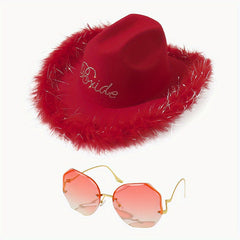 2pc Y2K Cowgirl Jazz Fedora Cap & Sunglasses Set, Musical Feather Hat