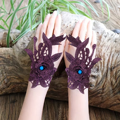 Ethnic Style Fingerless Gloves for Women with Handcrafted Embroidery
