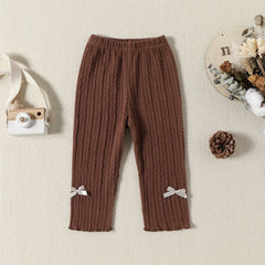 Baby Girl's Cable Knit Legging Pants with Bowknots
