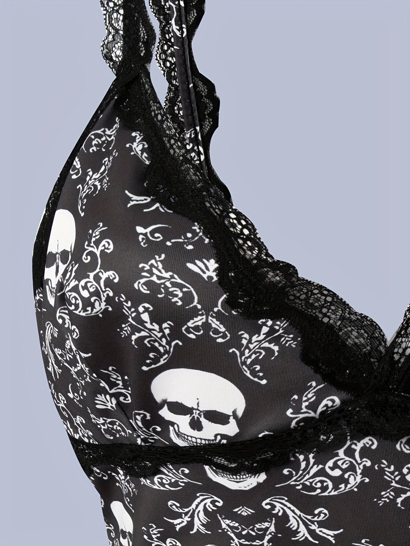 Skull Pattern Cami Top Lace V Neck Sleeveless Women's Lingerie