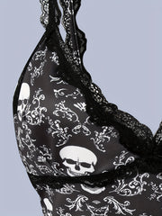 Skull Pattern Cami Top Lace V Neck Sleeveless Women's Lingerie