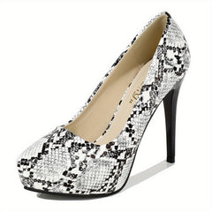 Women's Snakeskin Platform Slip-On Stiletto Heel Shoes