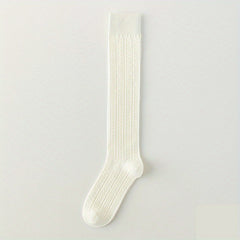 Solid Textured Calf Socks College Style Knee High Socks Women's Stocki