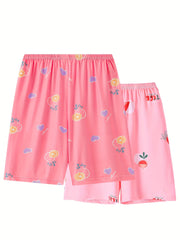 2 Pack Women's Plus Lemon & Strawberry & Turnip Print Elastic Waist Shorts Set