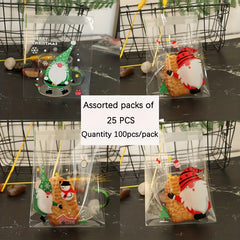 100pcs Assorted 25 Bags Opp Christmas Baking Packaging Biscuit Bag