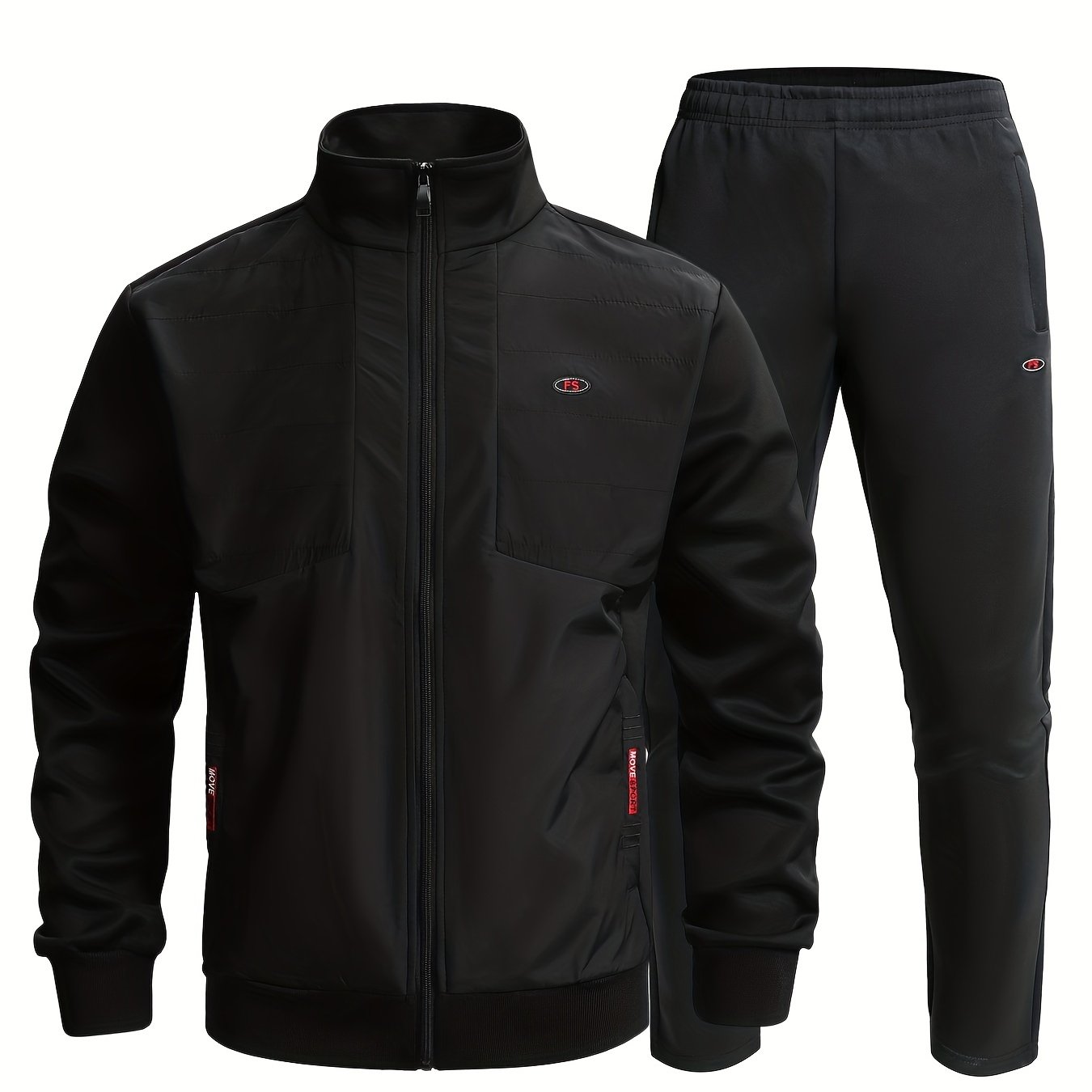 Men's Sports Suit with Zip Up Jacket and Stretch Waist Pants