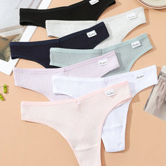 7pcs Ribbed Thongs Soft & Comfy Stretchy Intimates Panties Women's Lingerie