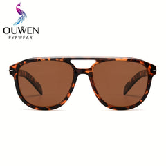 OUWEN Polarized Aviator Sunglasses Vintage Shades Tortoise Frame Brown Lenses