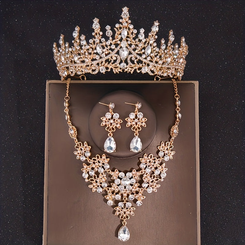 Baroque Vintage Crystal Bridal Jewelry Sets Tiara Crown Earrings Necklace