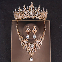 Baroque Vintage Crystal Bridal Jewelry Sets Tiara Crown Earrings Necklace