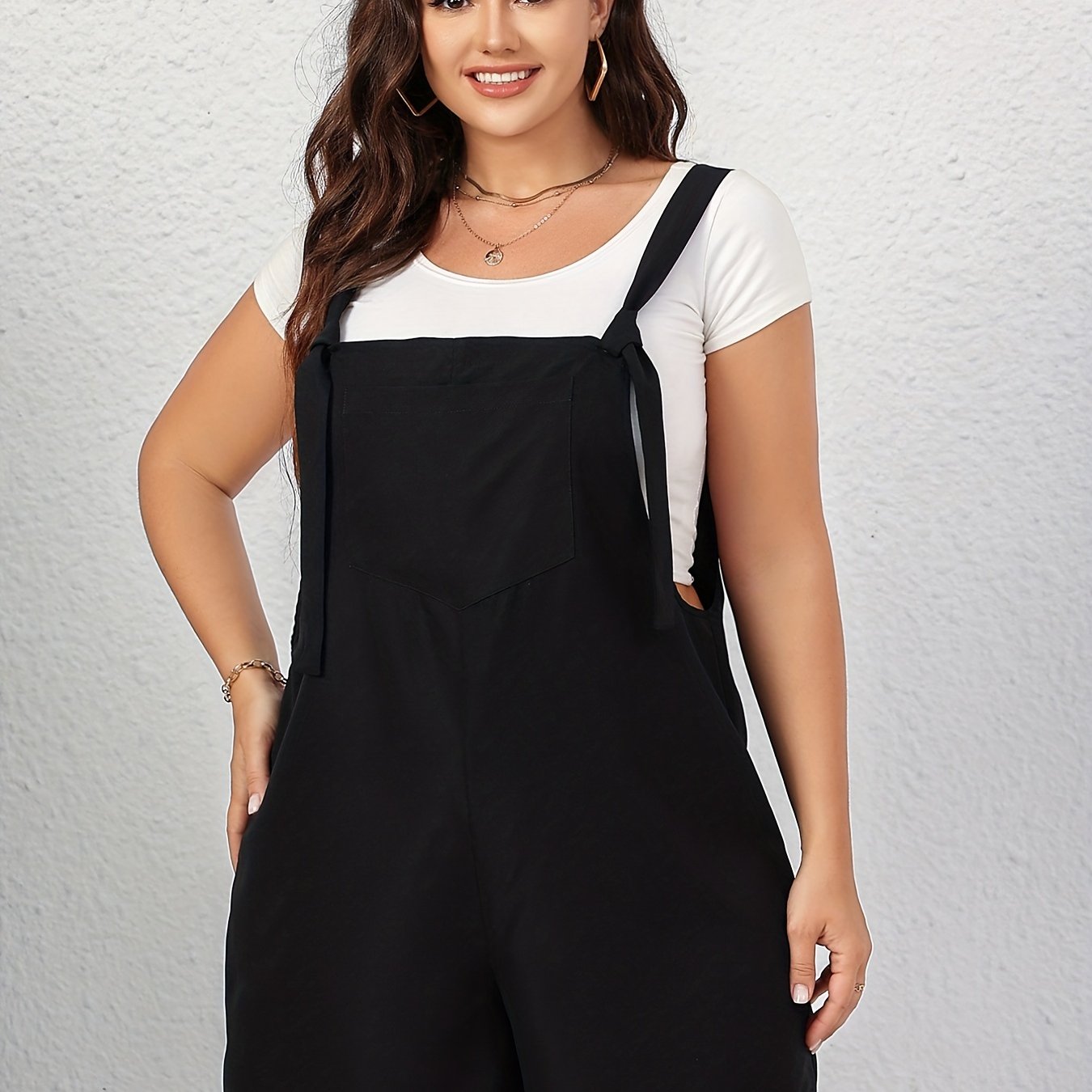 Plain Tie Shoulder Loose Fit Overalls