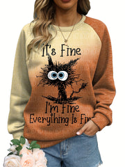 Cat & Letter Print Sweatshirt for Women