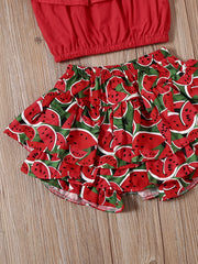 Cute Watermelon Off Shoulder Top & Skort Set with Headband