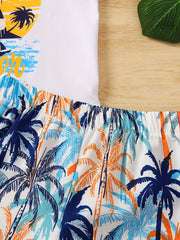 2pcs Summer Coconut Tree Boys Sleeveless Tank Tops&Shorts Set