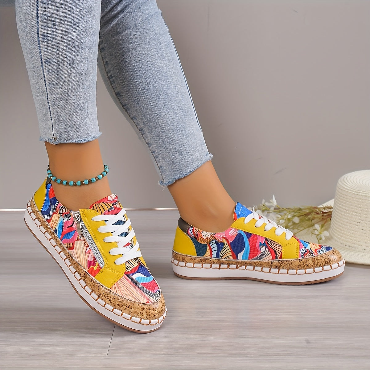 Women's Tribal Print Sneakers Low Top Lace Up Shoes