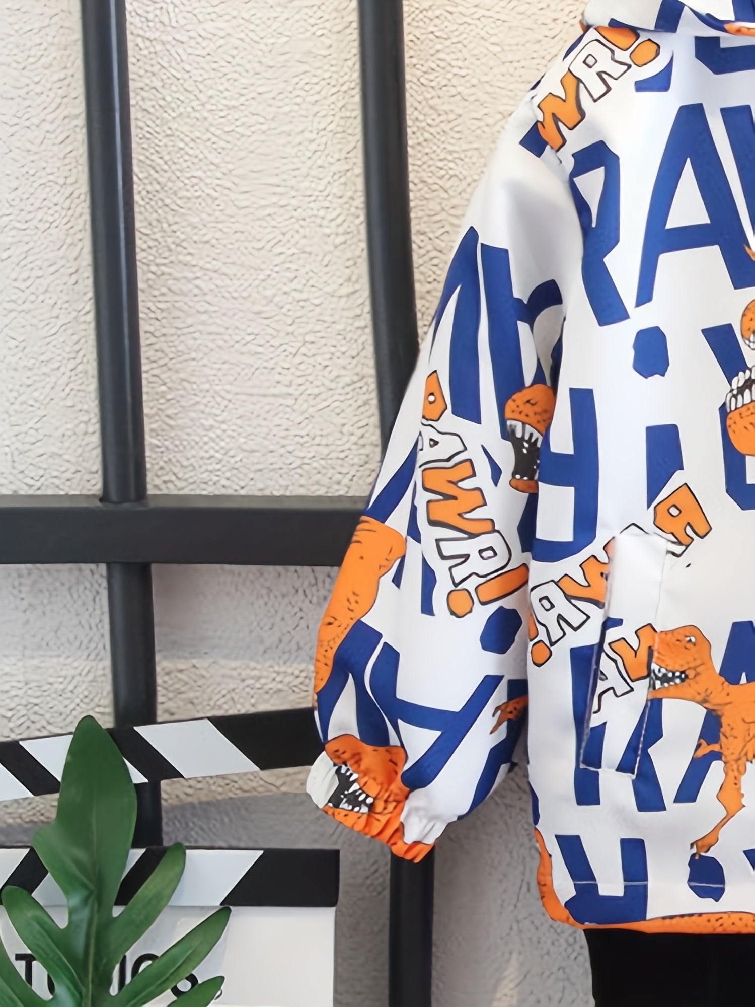 Boys Dinosaur Windbreaker Hooded Jacket Full Print Long Sleeve Zip Up Waterproof