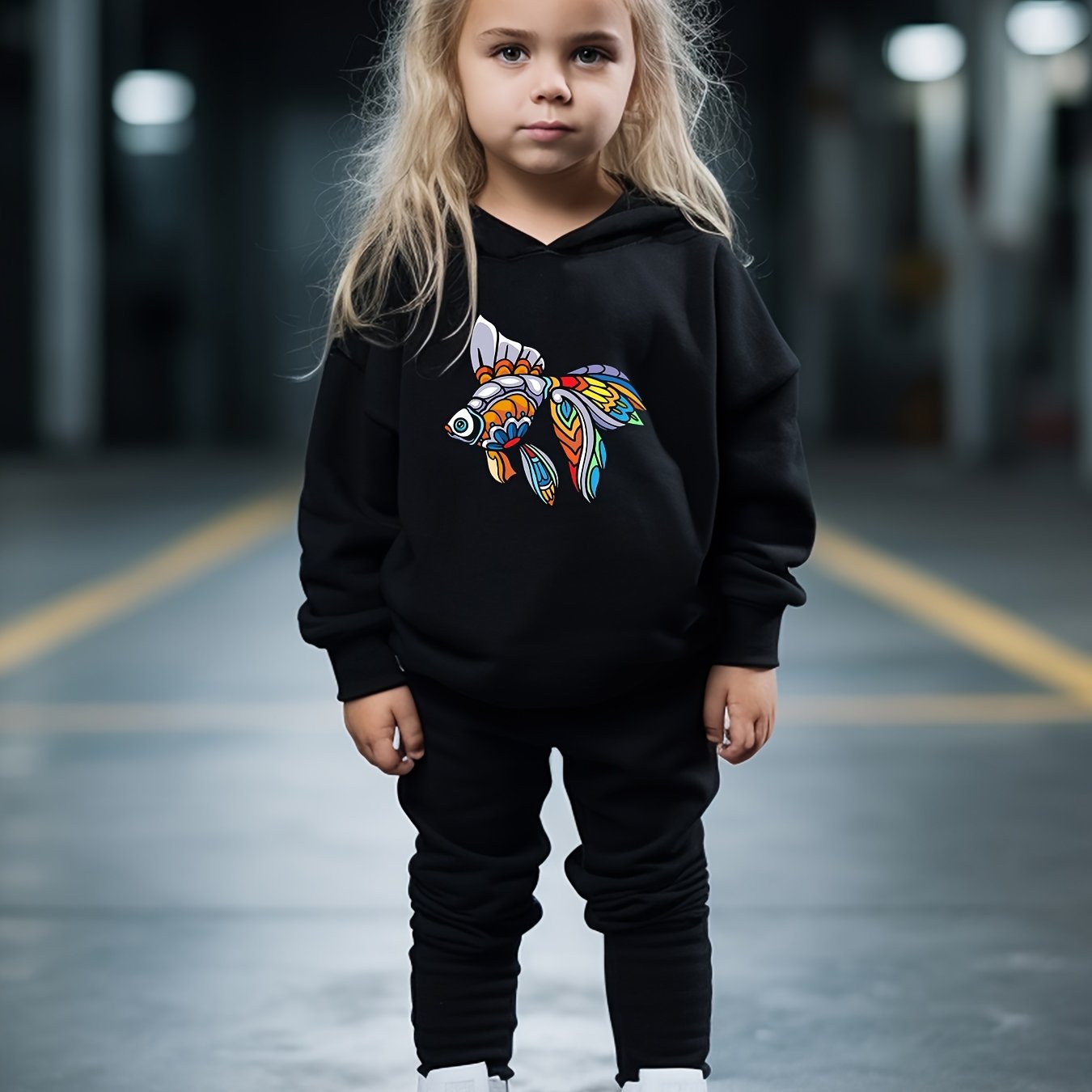 OERYUI Fish Print Hoodies Pants Set for Kids Spring Fall
