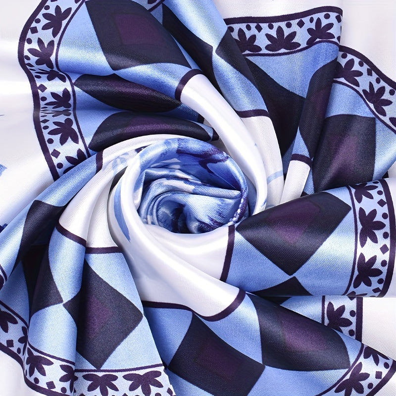 Peony Print Square Scarf Satin Shawl Silk Head Wrap Hair Accessory