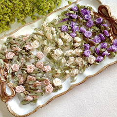 100pcs Ribbon Flower DIY Polyester Small Flower Rose Cloth Stickers