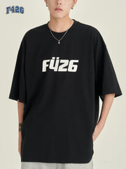 Men's Letter Print Cotton Sports T-shirt Round Neck Tee Shirt