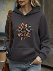 Floral Print Kangaroo Pocket Hoodie Long Sleeve Sweatshirt