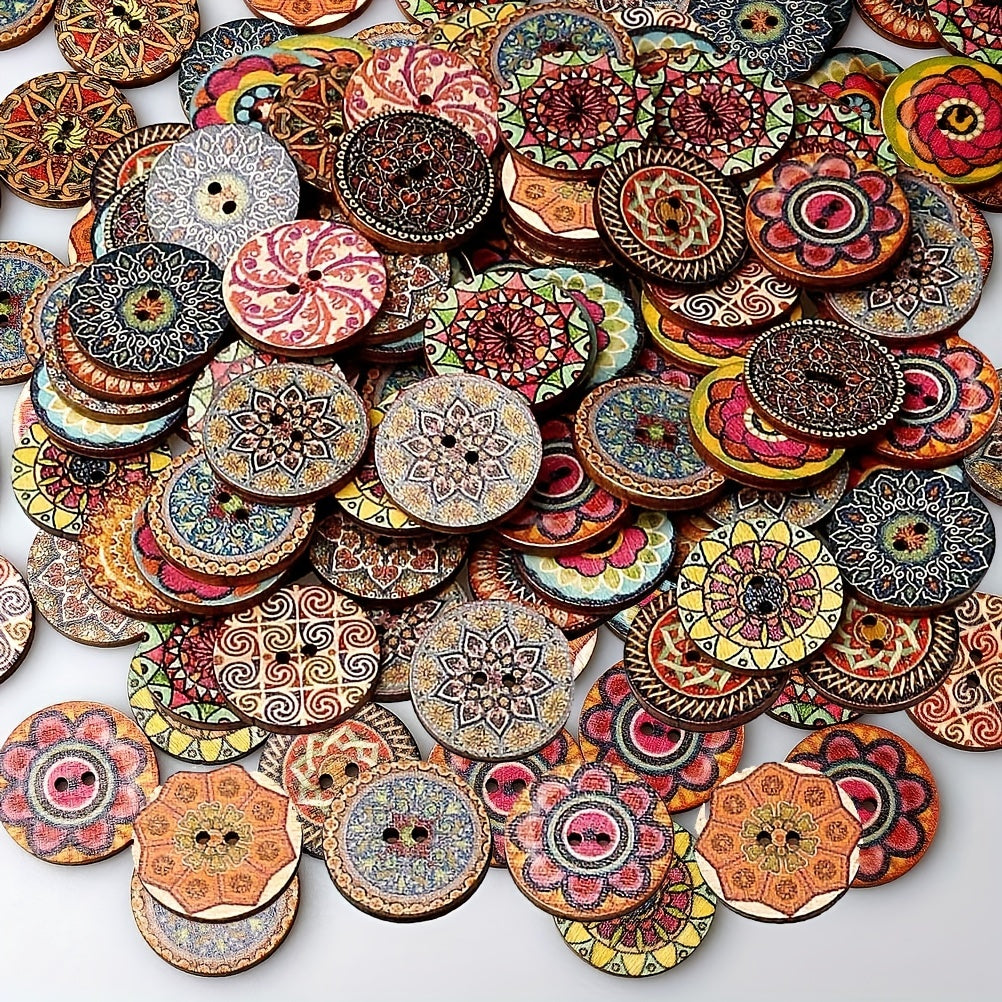 50pcs 20MM Retro Wooden Buttons Two Holes DIY Sewing Handcraft Accessories