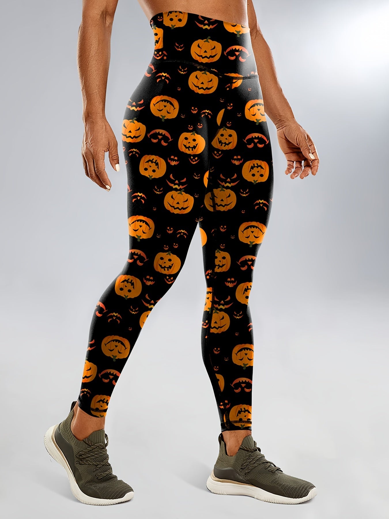 Halloween Cat Pumpkin Print Yoga Leggings High Waist Sports Tight Pants