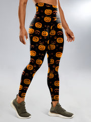 Halloween Cat Pumpkin Print Yoga Leggings High Waist Sports Tight Pants