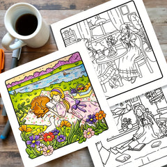 3pcs 72Pg Adult Coloring Book for Girls Warm Home Girl Glowing Comfortable