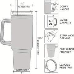40oz Stainless Steel Straw Handle Cup Insulated Coffee Tumbler